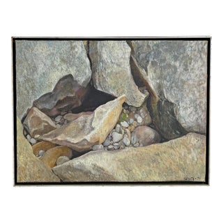 D. 1971 Mid-Century Modernist Painting Signed White For Sale