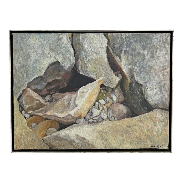D. 1971 Mid-Century Modernist Painting Signed White For Sale