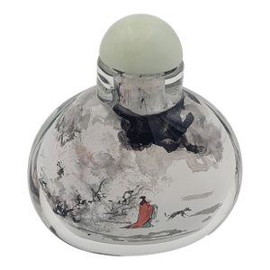 Mid 20th Century Chinese Inside-Painted Glass Snuff Bottle Winter Traveler in Misty Mountains