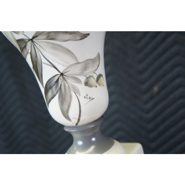 Vintage Hollywood Regency Porcelain Hand Painted Figural Swan Trophy Lamp For Sale - Image 6 of 13