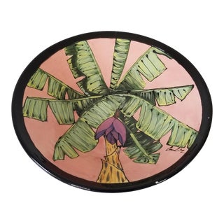 80s Vintage Tropical Decorative Ceramic Bowl, Signed For Sale