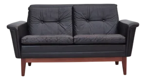 Vintage Danish 2-Seater Sofa in Leather and Teak, 1960s