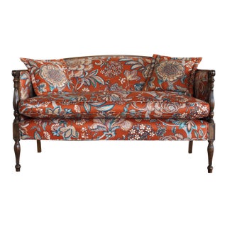 Vintage Empire Style Botanical Print Settee - Pantone 173 / 1525 For Sale