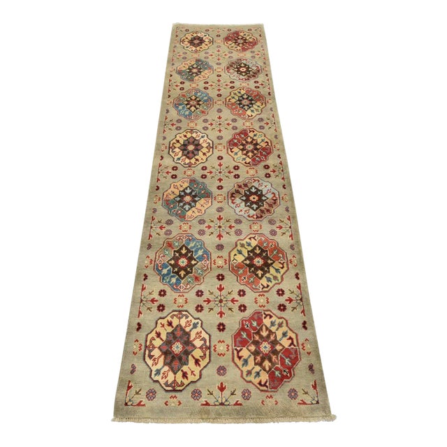 Kazak Runner 2’8” X 9’5” Gray Wool Tribal Hand-Knotted Oriental Rug For Sale