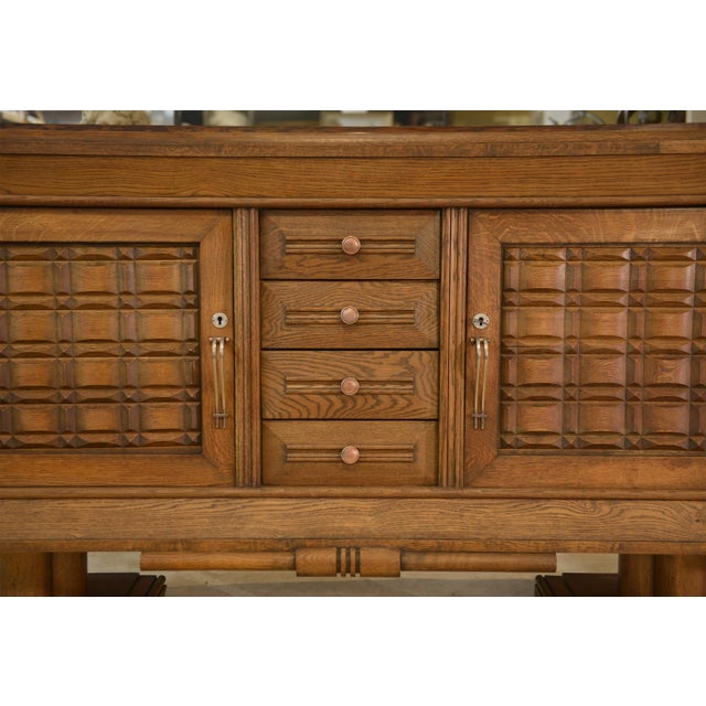 Brown Brutalist Oak Sideboard in the Style of Charles Dudouyt, 1950s For Sale - Image 8 of 14