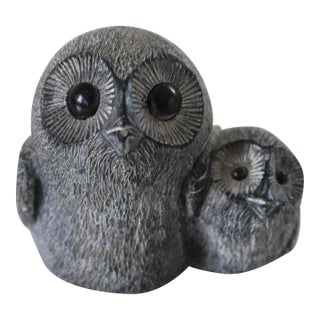 Vintage Hand Carved Soapstone Owl Sculpture For Sale