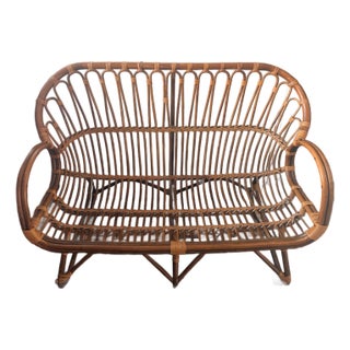 Vintage Ratan Loveseat in the Style of Franco Albini For Sale
