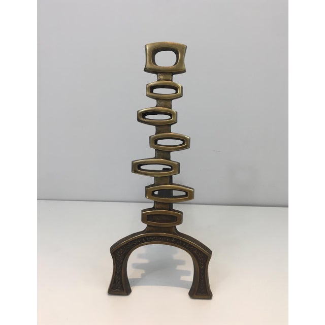 Metal 1970s Modernist Brass Andirons - a Pair For Sale - Image 7 of 12