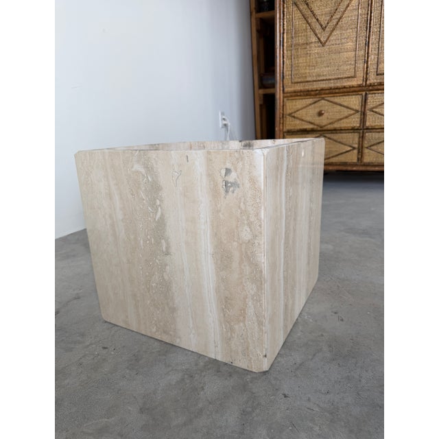 1980s Italian Postmodern Bullnose Beige Travertine Square Coffee Table by Stone International For Sale - Image 14 of 18