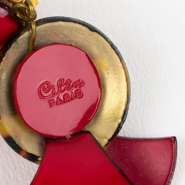 2000 - 2009 Cilea Clip-on Earrings in Red and Tortoise Resin For Sale - Image 5 of 7