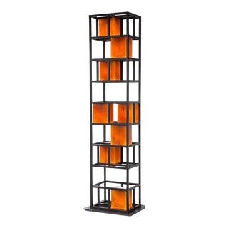 George Kovacs Bronze Tower Floor Lamp With Blown Amber Glass Shades For Sale