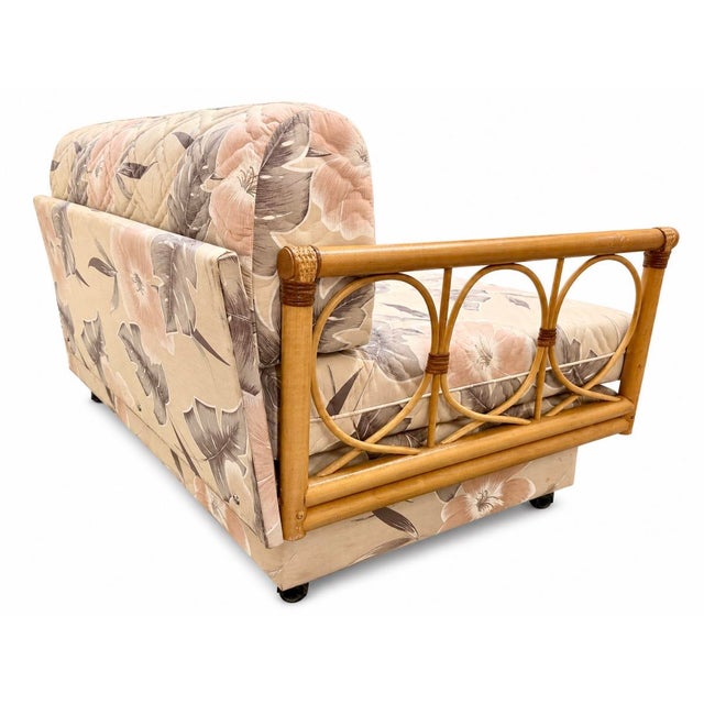 Brown Vintage Mid-Century Modern Left Arm Rattan Daybed & Sleeper Sofa For Sale - Image 8 of 8