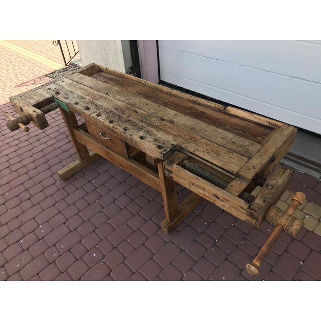 Carpenters Workbench with Drawer and Shelf, 1900s For Sale - Image 14 of 18