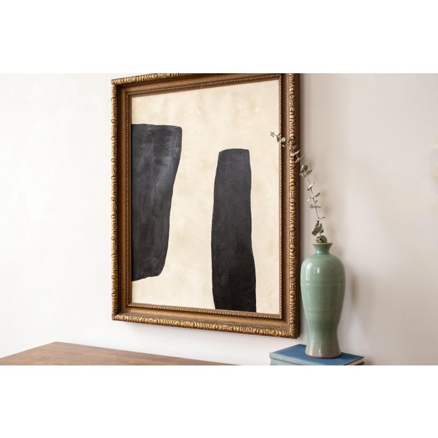 2020s Large Original Abstract Painting in Beige and Black in Antique 19th Century Gold Frame For Sale - Image 5 of 11