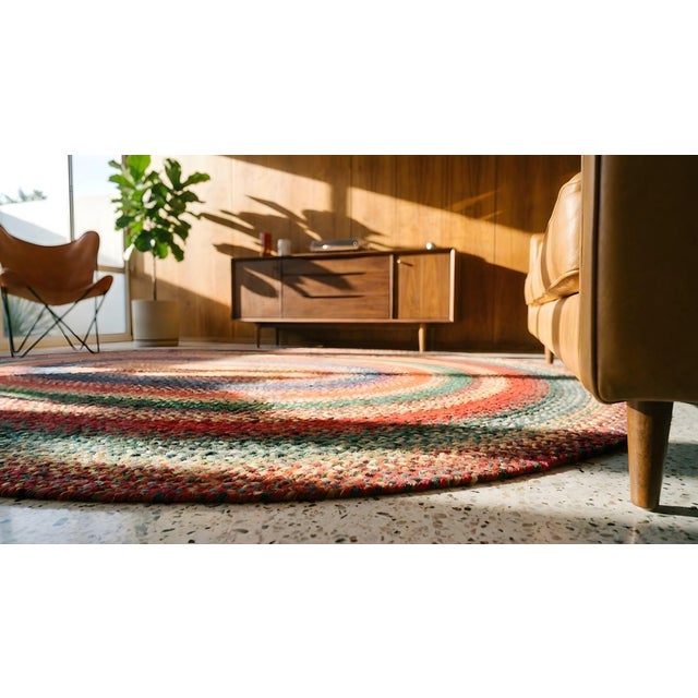 1930s Multicolor Folk Art Antique Oval American Braided Rug 6'10" X 9'2" Cotton Carpet For Sale - Image 17 of 18