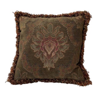 Set of 5, Tapestry Pillows With Moss Fringe For Sale