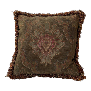Set of 5, Tapestry Pillows With Moss Fringe