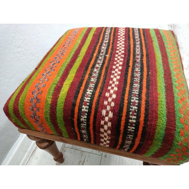 2020s Boho Chic Kilim Upholstered Footstool For Sale - Image 5 of 10