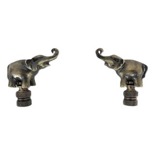 Pair of Elephant With Trunk Up Lamp Finials For Sale