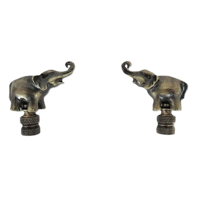 Pair of Elephant With Trunk Up Lamp Finials For Sale