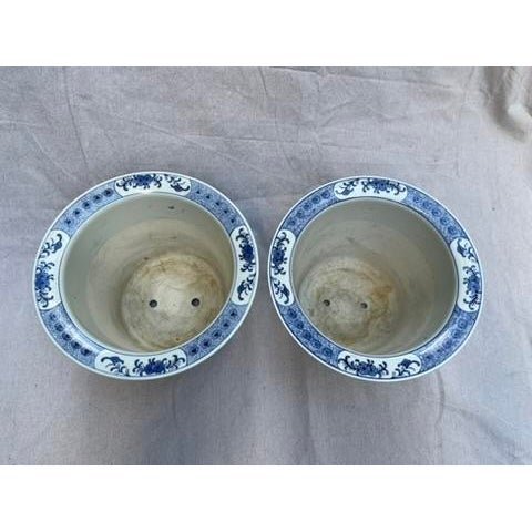 Ceramic Blue and White Chinese Porcelain Cachepots a Pair For Sale - Image 7 of 9