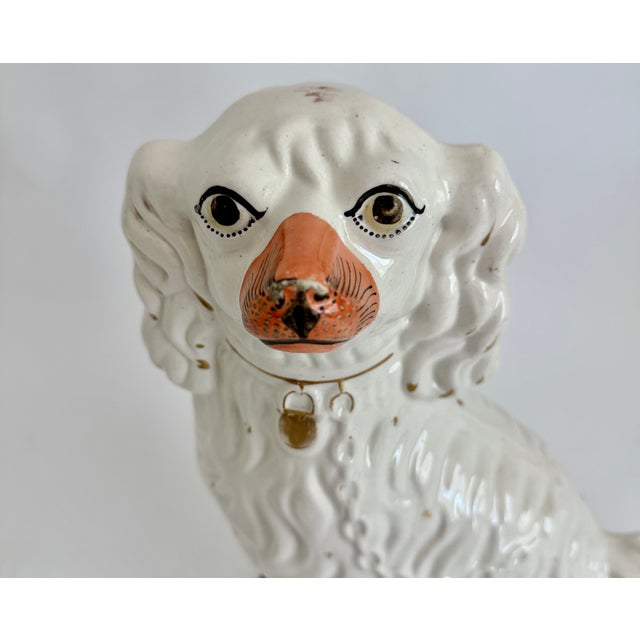 White Antique 19th C White Staffordshire Spaniel Mantel Dogs - A Pair For Sale - Image 8 of 18