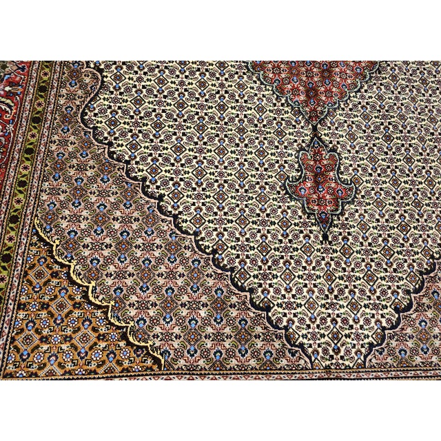 Antique Persian Tabriz Mahi Rug, Hand-Knotted Wool & Silk, Herati Geometric Pattern, Ivory & Red, 7x10 For Sale - Image 15 of 17