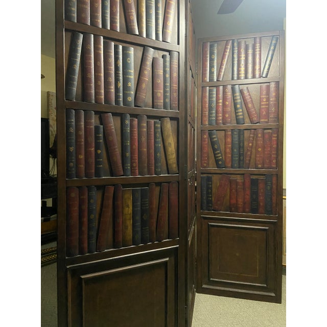 Maitland Smith Style Leather Book Screen Room Divider For Sale - Image 12 of 14