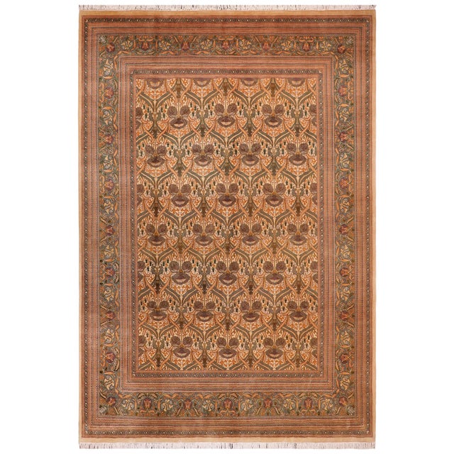 Shabby Chic Floral 1990's Pak-Persian Ivory/Green Wool Rug - 9'3'' X 12'3'' For Sale - Image 9 of 9