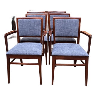 Set of Six European Mid Century Modern Mahogany Framed Dining Chairs c.1960 For Sale