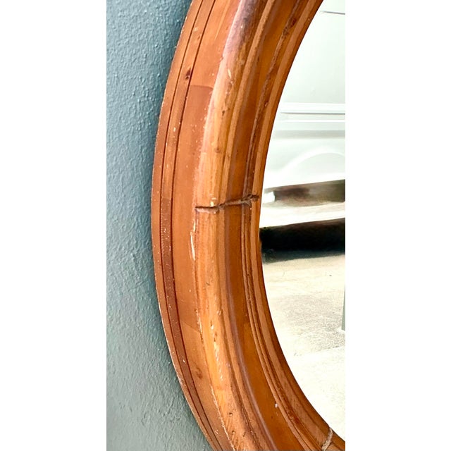Vintage Round Wood Frame Mirror For Sale - Image 11 of 12
