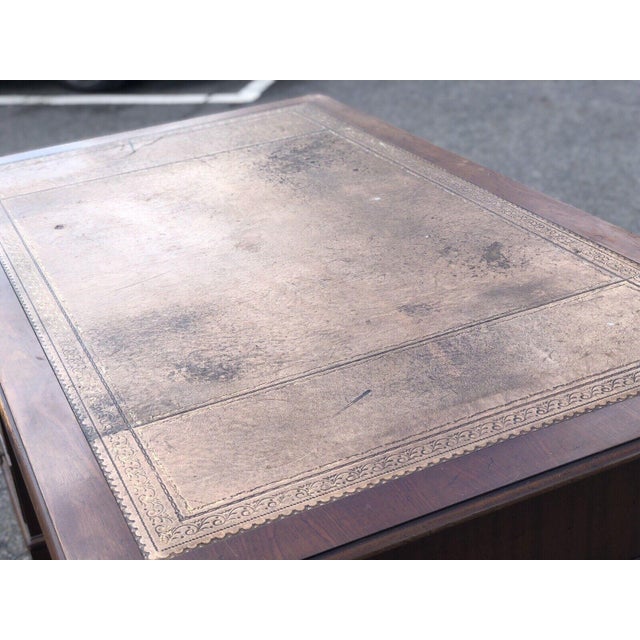 Large Mahogany Veneer Pedestal Desk For Sale - Image 4 of 12