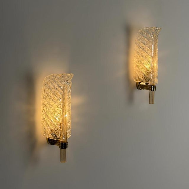 Feather Murano Glass Sconces from Barovier & Toso, 1971, Set of 2 For Sale - Image 10 of 18