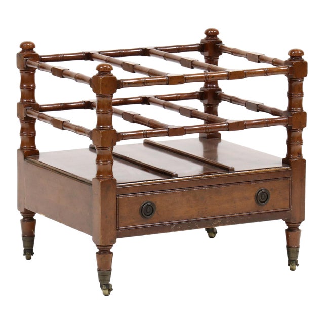 Mid 20th Century English Style Mahogany and Bamboo Canterbury Magazine Rack For Sale