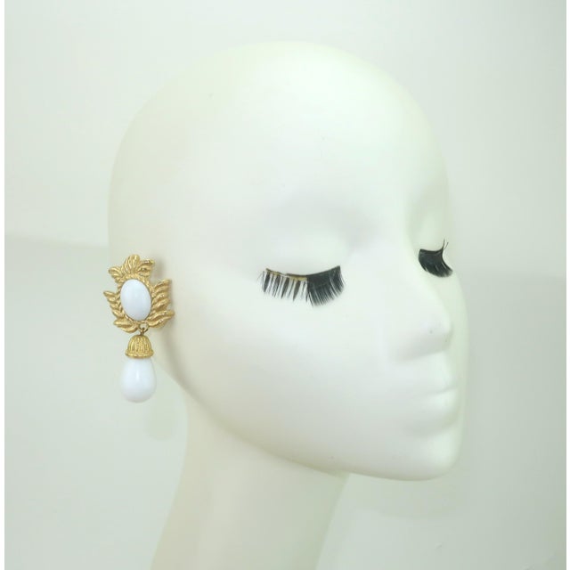 Givenchy Gold Plate White Drop Dangle Earrings, 1980's For Sale - Image 10 of 10