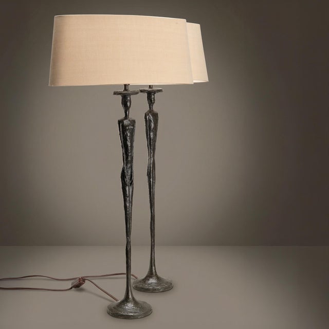 2000 - 2009 Giacometti Form Table Lamps in Bronze Finish by Porta Romana - Pair For Sale - Image 5 of 11