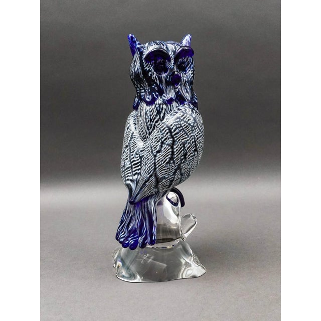 Mid-Century Modern Mid 20th Century Seguso Viro Signed Large Blue & White Murano Glass Owl Figurine Sculpture For Sale - Image 3 of 10