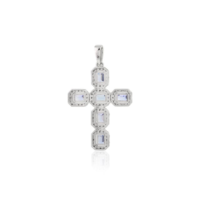 Metal Mid Century Modern 14k Gold Sapphire Cross Pendant For Sale - Image 7 of 10