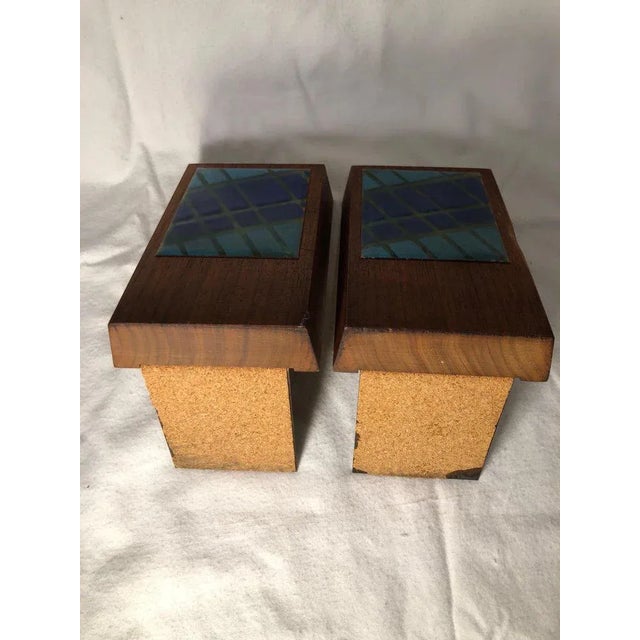 Ernest John Mid-Century Modern Walnut and Enamel Bookends - a Pair For Sale - Image 12 of 13