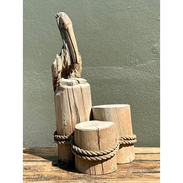 Late 20th Century Vintage Hand Carved Pelican on Dock For Sale - Image 5 of 12