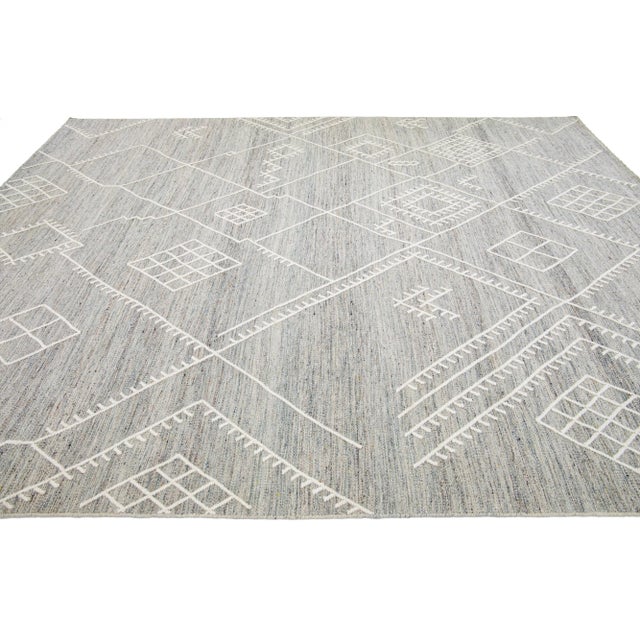 2020s Gray Apadana's Nantucket Collection Flatweave Kilim Coastal Designed Wool Rug For Sale - Image 5 of 11