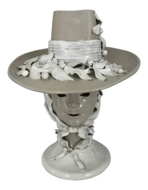 Circa 1940 Handmade Pottery Bust of Woman in Hat