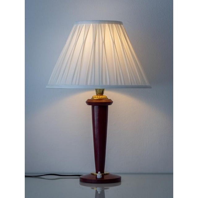 Mid-Century Modern Burgundy Leather Table Lamp from Maison Lancel, 1940s For Sale - Image 3 of 13