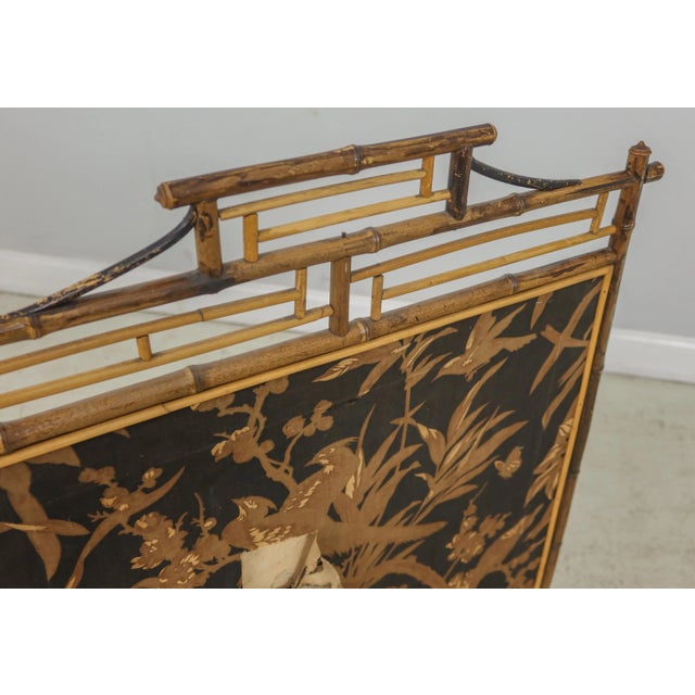 Victorian Bamboo Fireplace Screen W. European Fabric For Sale - Image 4 of 10