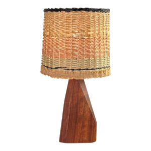 1970s Sculptural Hawaiian Koa Wood Lamp With Custom Rattan Shade
