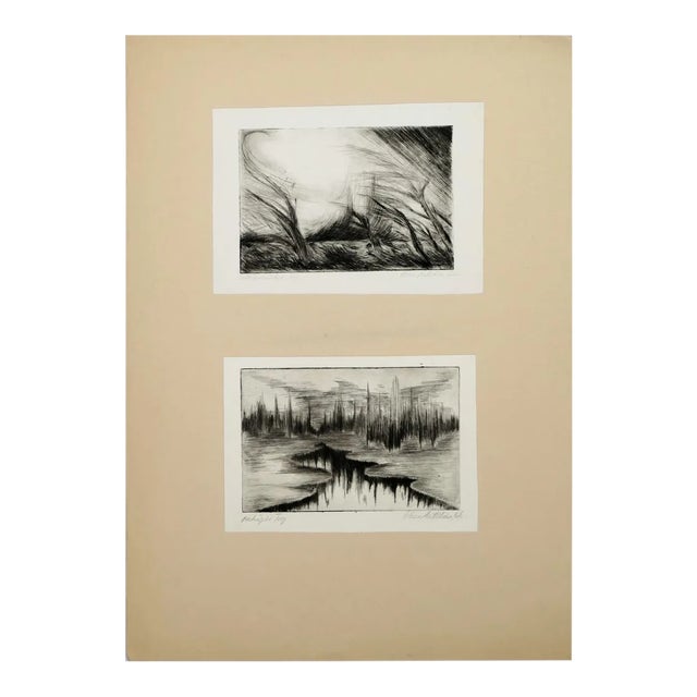 Two Lake Landscapes - Original Etching and Drypoint - 1970s 1970s For Sale