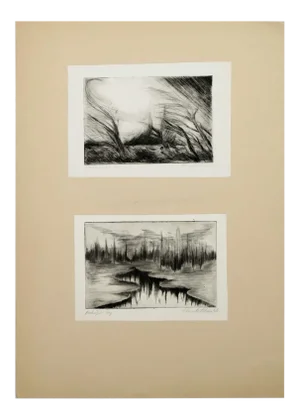 Two Lake Landscapes - Original Etching and Drypoint - 1970s 1970s