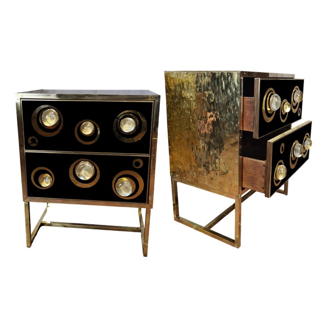 Black Nightstands with Murano Spheres and Brass Legs from Justfurnituress SRL, Set of 2 For Sale