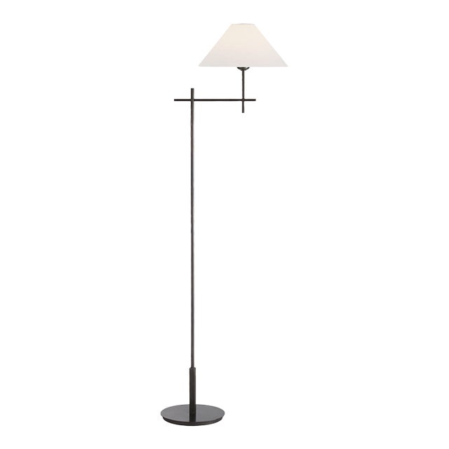 J. Randall Powers by Visual Comfort Signature Hackney Bridge Arm Floor Lamp in Bronze with Linen Shade For Sale
