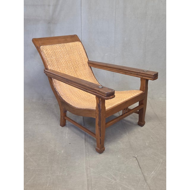 Vintage 1950s Dutch Colonial Teak Lounge Chair With Herringbone Caned Seat For Sale - Image 11 of 17